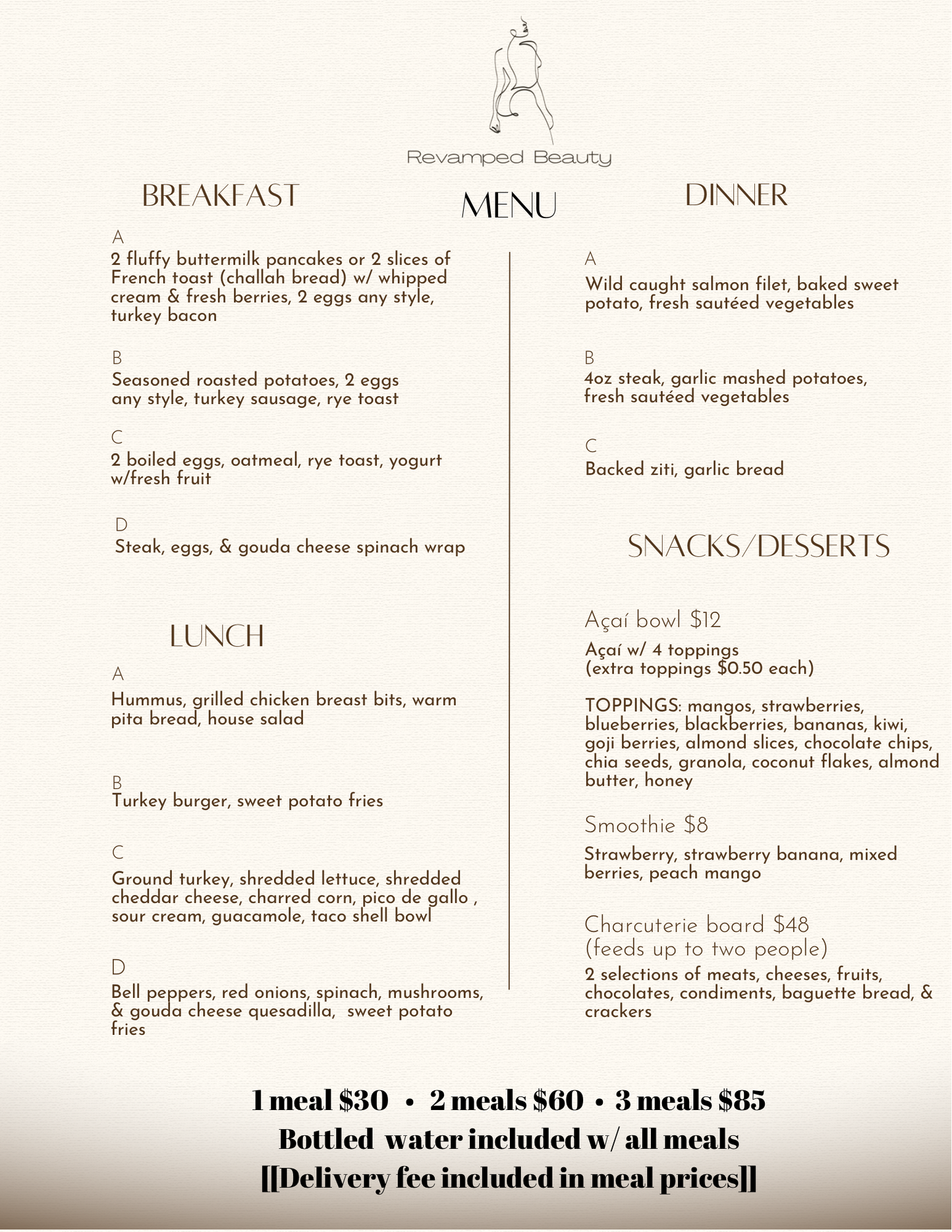 Meal delivery (breakfast, lunch, & dinner)